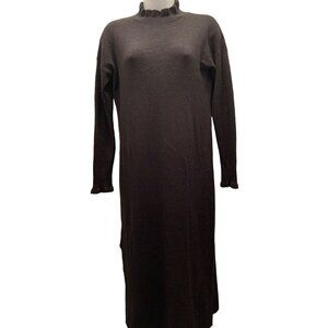 Loft Petites Sz S Black Sweater Dress Mock Neck Ruffled Knit Sheath Modern City